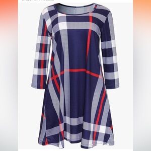 Women’s tartan print 3/4 sleeve oversized shift dress